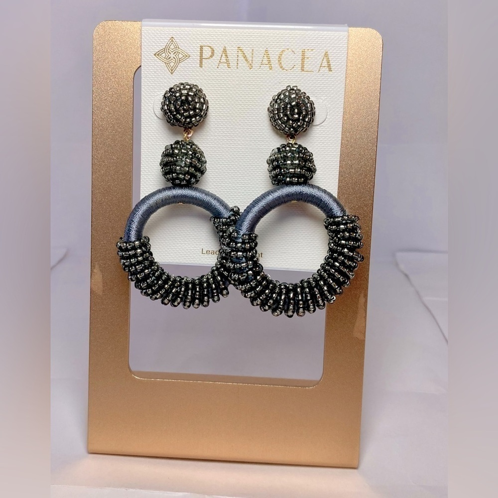 Panacea boho beaded silver gray earrings - 2.75”